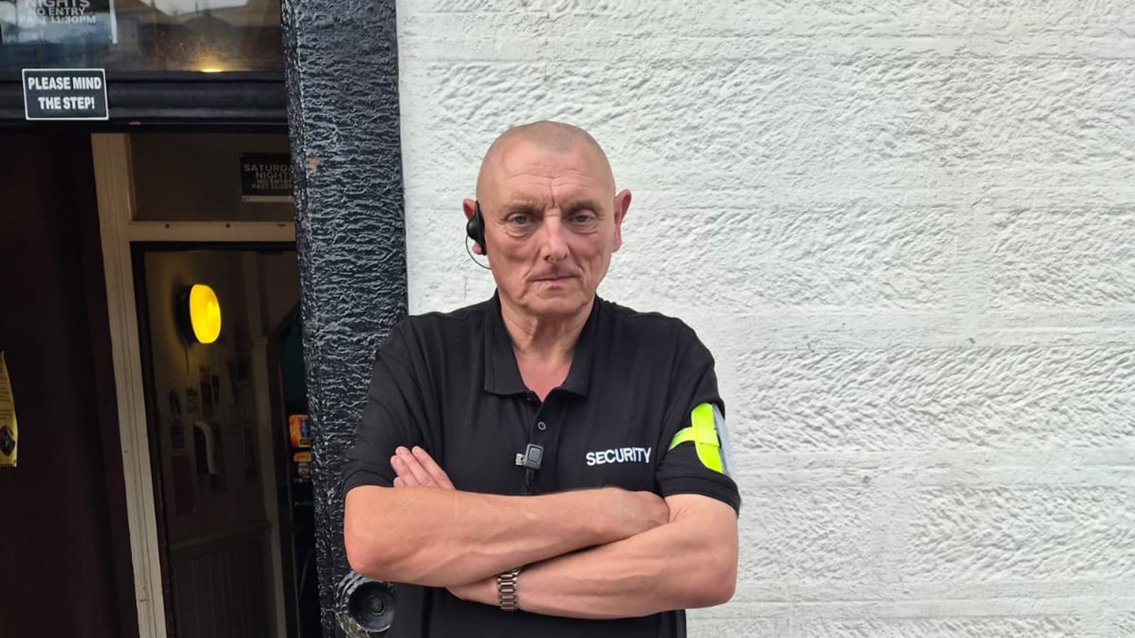 Border Security Ltd door supervisor outside a licensed venue in Carlisle